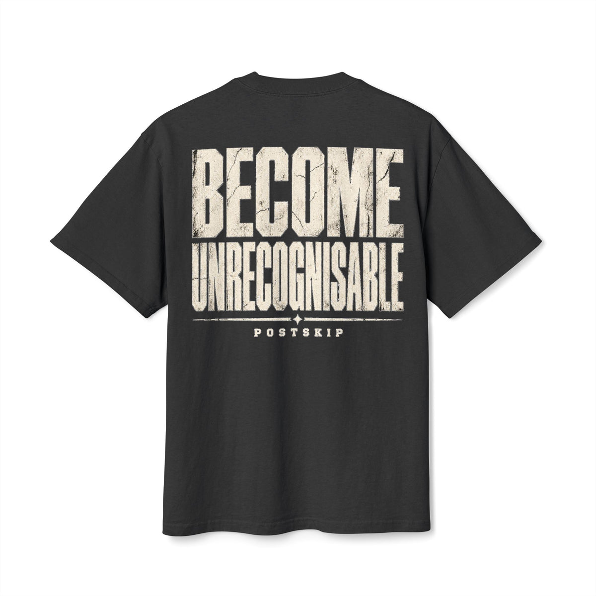 BECOME UNRECOGNISABLE manga-inspired faded-black oversized tee, supplier digital mockup 1