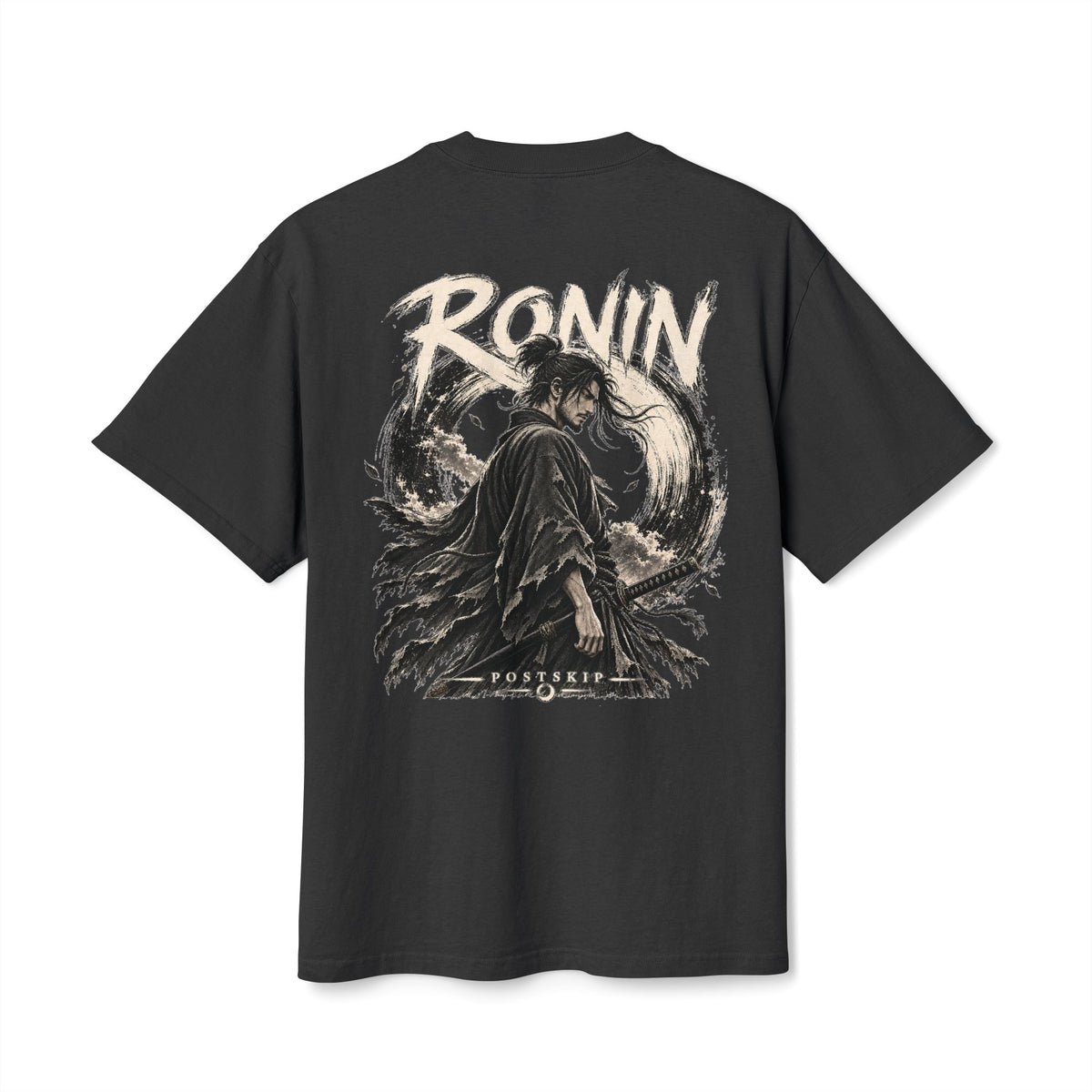RONIN manga-inspired faded-black oversized tee, supplier digital mockup 1