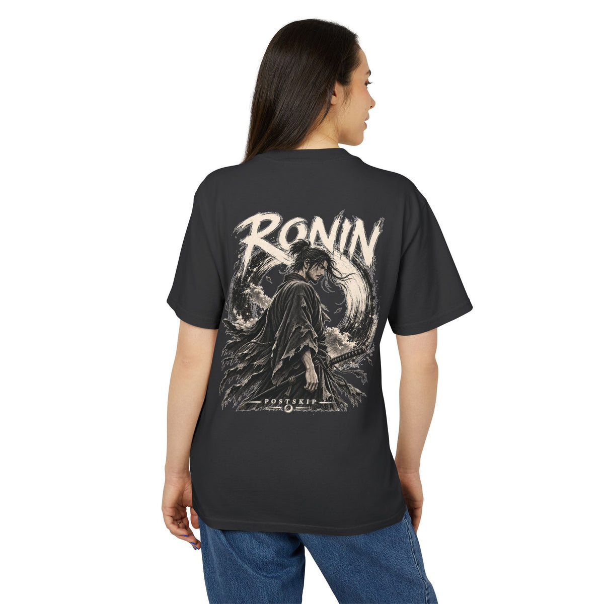 RONIN manga-inspired faded-black oversized tee, supplier digital mockup 4